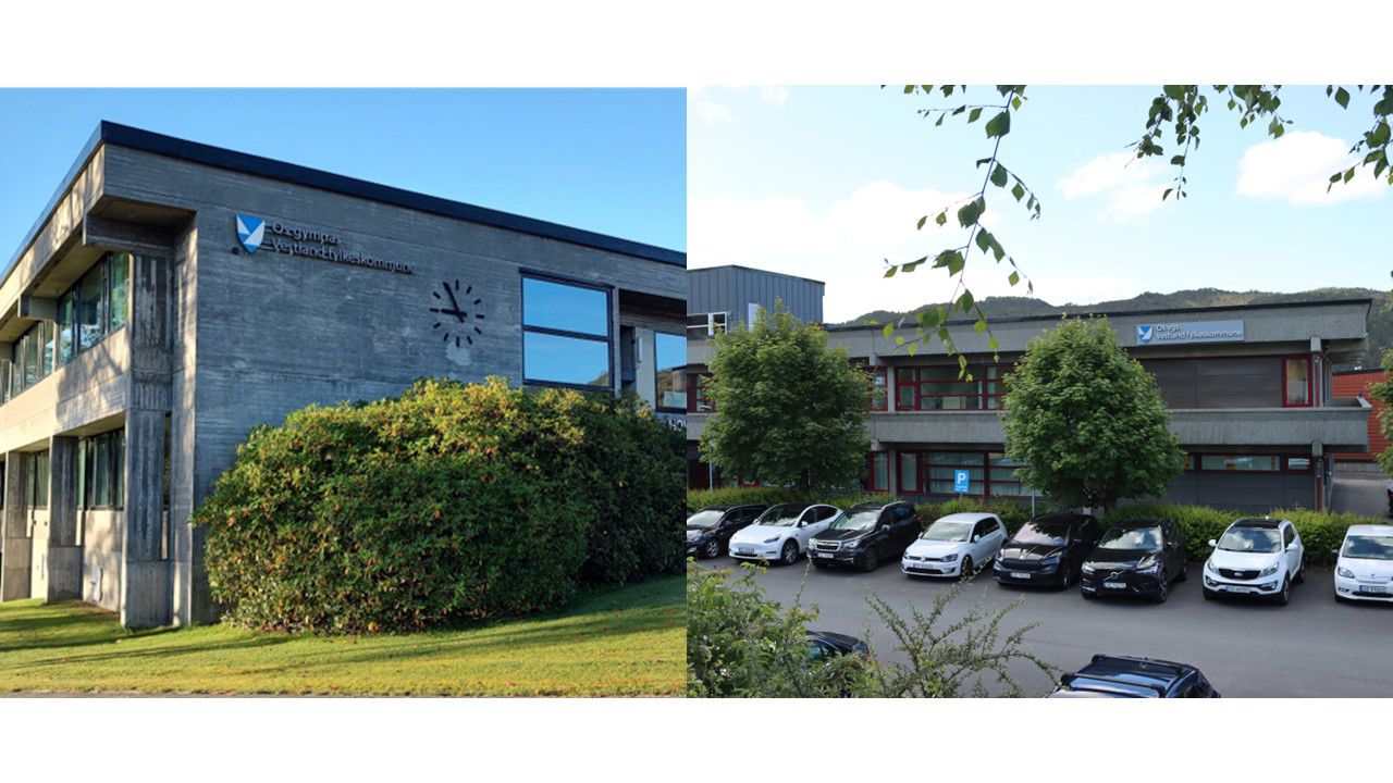 Bildet er ein kollasj av eit bilde av os gymnas og eit bilde av os vidaregåande skule.